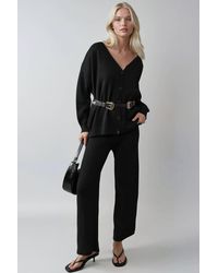 My Fashion - V-Neck Cardigan And Wide Leg Pants Knitwear Set - Lyst