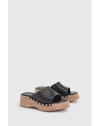 Boohoo - Studded Detail Cork Flatforms - Lyst