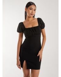 Pink Vanilla - Rhinestone Puff Sleeve Strap Back Dress - Lyst