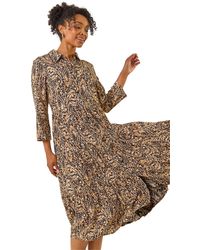 Roman - Petite Abstract Print Tiered Midi Dress - Lyst