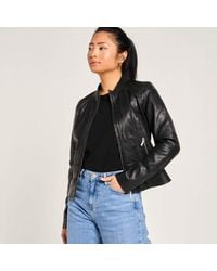 Barneys Originals - Real Leather Moto Biker Jacket - Lyst