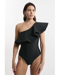 Karen Millen - Drama Ruffle One Shoulder Swimsuit - Lyst