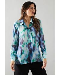 Wallis - Blurred Floral Print Hi Lo Collarded Shirt - Lyst