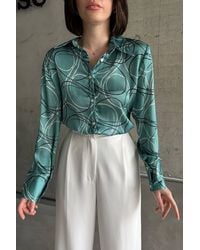 My Fashion - Geometric Print Long Sleeve Shirt With Button Closure - Lyst