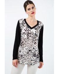 Conquista - Long Sleeve Print Top With Trim Detail - Lyst
