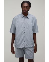 BoohooMAN - Embroidered Micro Check Boxy Shirt & Short Set - Lyst