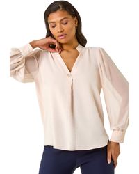 Roman - Chiffon Sleeve V-Neck Pleated Top - Lyst
