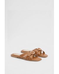 Wallis - Becky Faux Leather Cross Strap Metal Detail Flat Sliders - Lyst