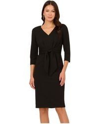 Adrianna Papell - Tie V Neck Knit Crepe Dress - Lyst