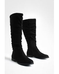 Boohoo - Slouchy Knee High Flat Boots - Lyst