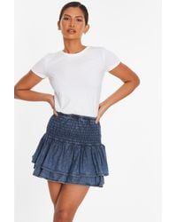Quiz - Denim Frill Mini Skirt Cotton - Lyst