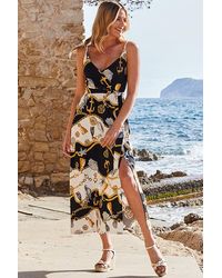 Sosandar - Nautical Print Belted Wrap Jersey Midi Dress - Lyst