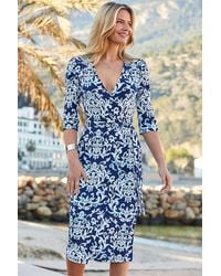 Sosandar - Baroque Print Faux Wrap Dress - Lyst