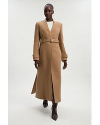 Karen Millen - Wool Investment Notch Neck Belted Detail Tailored Maxi Coat - Lyst