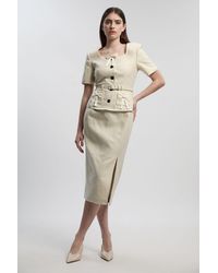 Karen Millen - Tailored Tweed Bow Detail Midi Pencil Dress - Lyst
