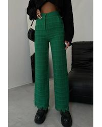 Hiccup - Tweed High Waist Straight Leg Trousers With A Tassel Hem - Lyst