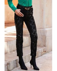 Sosandar - Textured Animal Print Coated Slim Leg Jeans Cotton - Lyst