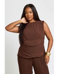Boohoo - Plus Plisse Slash Neck Wrap Waist Top - Lyst