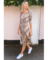 Sosandar - Coffee & Cream Animal Print Midi Wrap Dress - Lyst