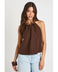Boohoo - Trim Crepe Halterneck Top - Lyst
