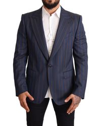 Dolce & Gabbana - Blauw Gestreepte Wollen Slim-fit Blazerjas - Lyst