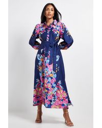 Wallis - Petite Floral Western Belted Midi Shirt Dress - Lyst