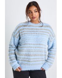 Boohoo - Plus Fluffy Knit Oversized Stripe Jumper - Lyst