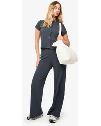 Boohoo - Crinkle Rib Button Through Cap Sleeve Top And Trouser Set - Lyst