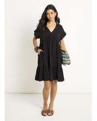 Gini London - V Neck Tiered Mini Smock Dress - Lyst