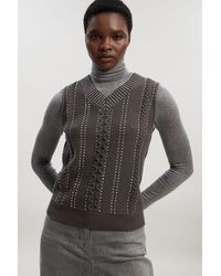 Karen Millen - Embellished Hotfix V Neck Knit Tank - Lyst