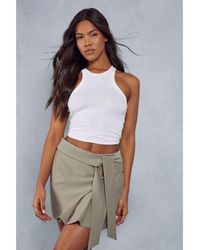 MissPap - Tailored Pleated Wrap Detail Mini Skirt - Lyst