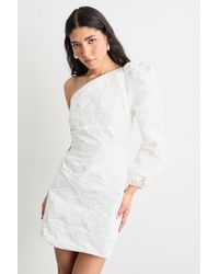 Warehouse - Hen Jacquard Puff Sleeve One Shoulder Mini Dress - Lyst