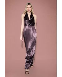 MissPap - Premium Plunge Cowl Open Back Satin Maxi Bridesmaid Dress - Lyst