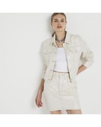 River Island - Mini Skirt Metallic Coated Denim Cotton - Lyst