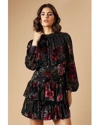 Oasis - Devore Tiered Blouson Sleeve Mini Dress - Lyst