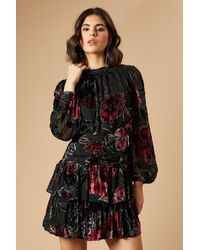 Oasis - Devore Tiered Blouson Sleeve Mini Dress - Lyst