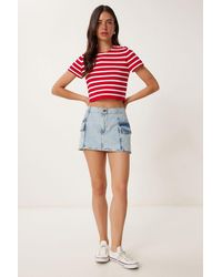 Happiness İstanbul - High Waist Denim Skirt With Button Closure - Lyst