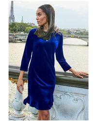 Sosandar - Sapphire Velvet Ruffle Hem Shift Dress - Lyst