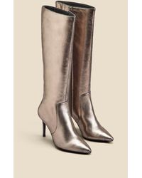 Sosandar - Pewter Leather Stiletto Heel Knee High Boots - Lyst