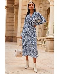 Sosandar - Zebra Print Midi Shirt Dress - Lyst