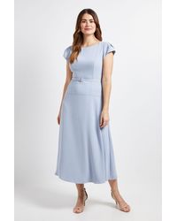 Wallis - Crepe Belted Cap Sleeve Midi Dress - Lyst