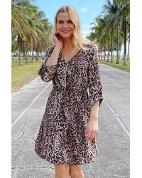 Sosandar - Leopard Print Zip Detail Tie Waist Dress - Lyst