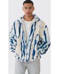 BoohooMAN - Oversized Borg Striped Zip Through Jacket - Lyst