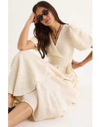 Bianco Lucci - Textured V-Neck Midi Dress With Wrap Closure - Lyst