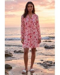 Roman - Rose Print Ruffle V-Neck Smock Dress - Lyst