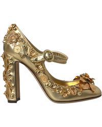 Dolce & Gabbana - Leather Crystal Mary Janes Pumps Shoes - Lyst