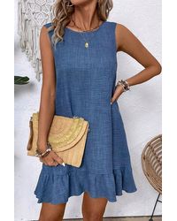 Azura Exchange - Ashleigh Blaue Knoten-Ausschnitt Mit Rüschensaum Ärmelloses Mini-Kleid - Lyst