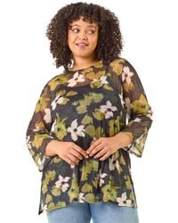 Roman - Curve Floral Print Mesh Top - Lyst