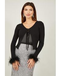 Yumi' - Ribbed Bolero With Feather Cuffs Viscose - Lyst