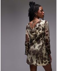 TOPSHOP - Long Sleeve Cowl Neck Mini Tea Dress - Lyst